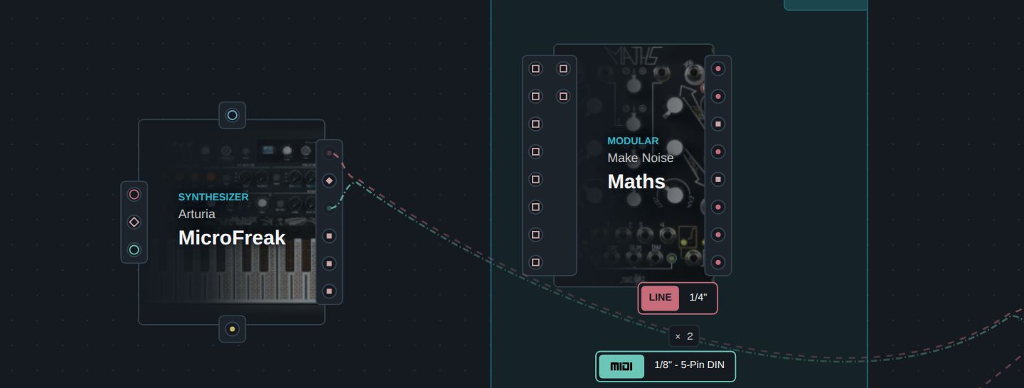 Visual setup designer showing connected studio gear