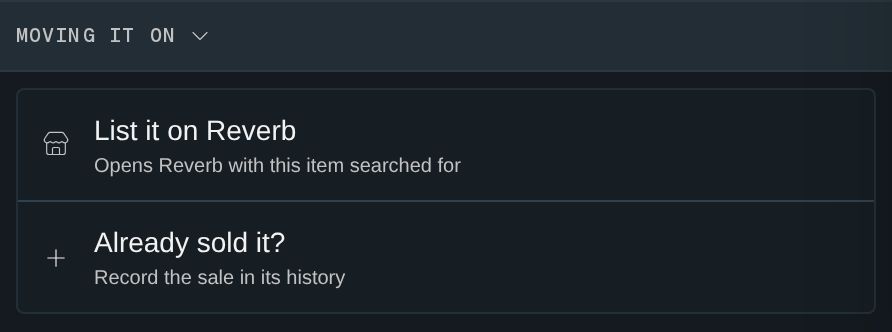 List it on Reverb, and Already sold it? to record the sale in the item's history