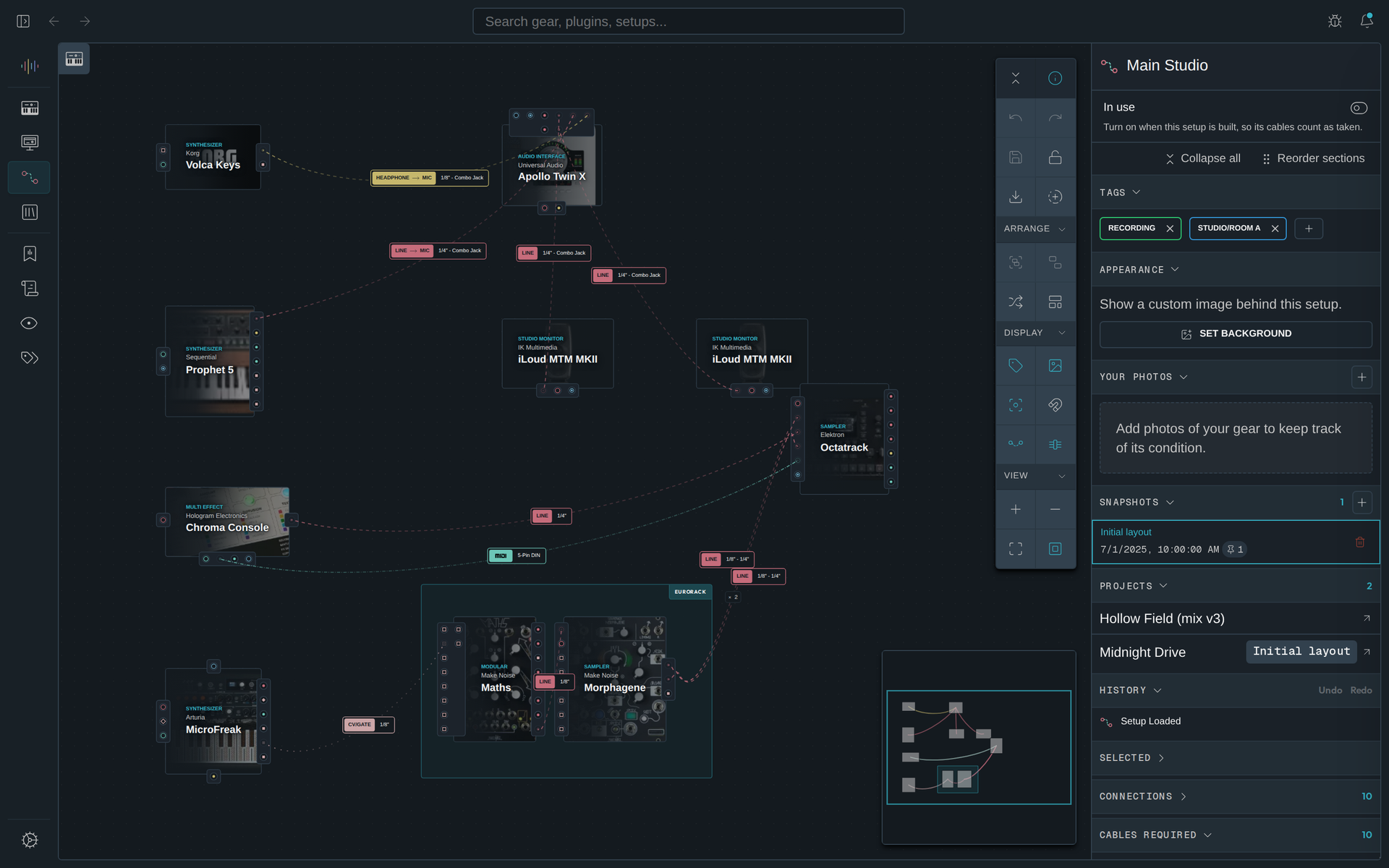 A full studio setup drawn as a graph of devices connected by cables